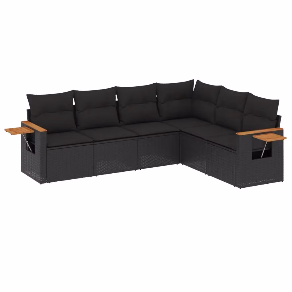 Set Divano da Giardino a L vidaXL in Polyrattan Nero con Cuscini e Tavolino da Esterno 6 pz – 2