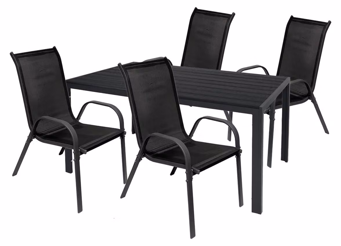 Set da giardino da 5 pezzi, composto da: gruppo sedute, gruppo tavolo e sedie, tavolo da 160x90 cm
