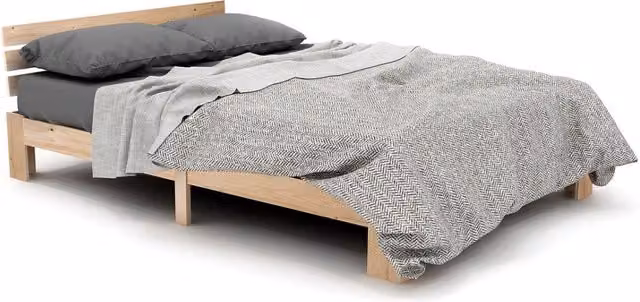 Letto Matrimoniale in Legno Massello di Pino 140x200 cm con Rete a Doghe Inclusa Design Rustico