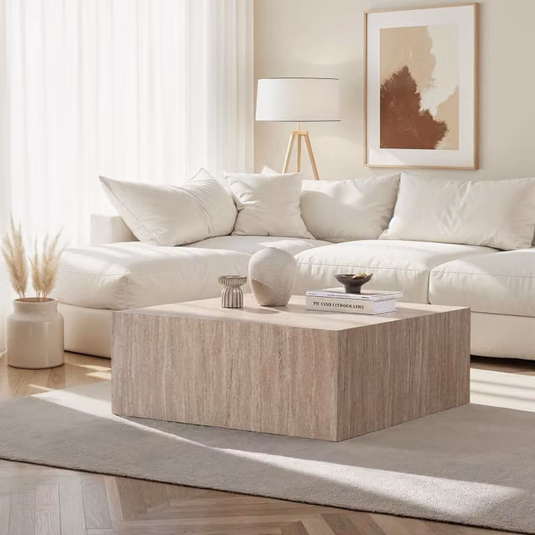 Skye Decor, Prizma - Travertine, tavolino, travertino, 100% MDF, 90 x 90 x 35 cm