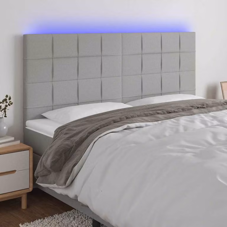 Testiera con LED e porta USB vidaXL in tessuto grigio, L: 200 cm, P: 5 cm, H: 118-128 cm