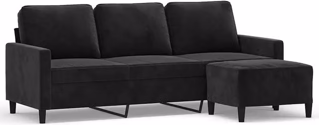 Divano | Divano da soggiorno | Sofa a 3 Posti con Poggiapiedi Nero 180 cm in Velluto