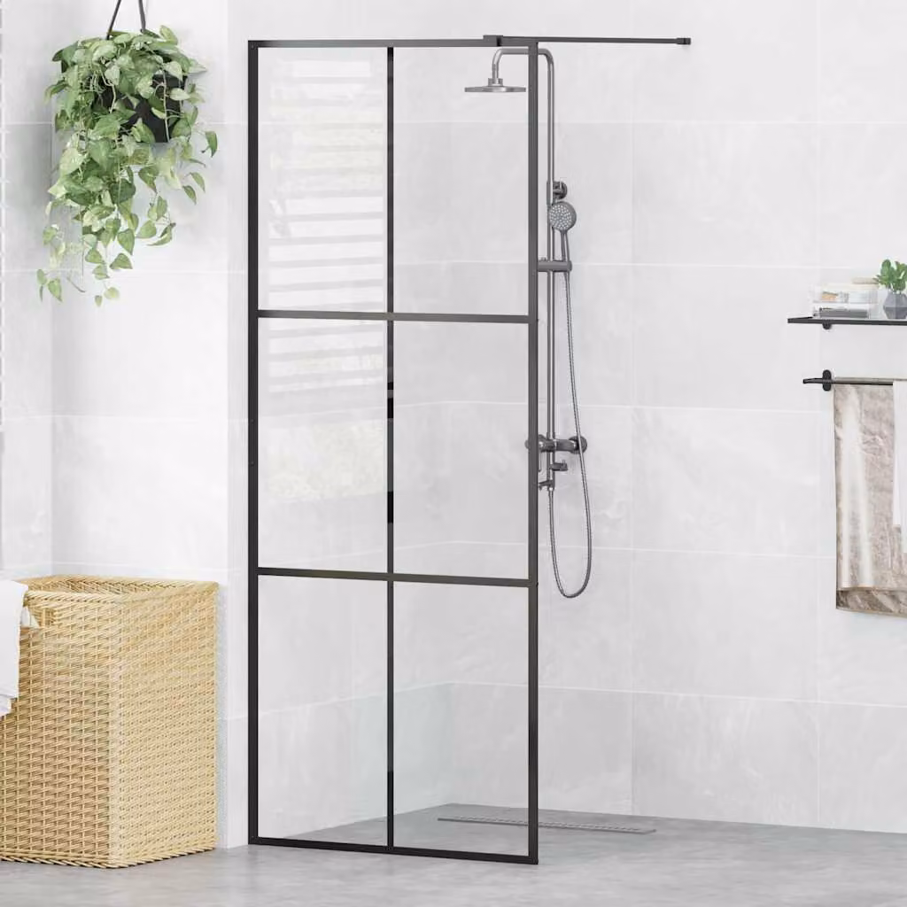 Parete Doccia Walk-in vidaXL in Vetro Trasparente con Profilo Nero L: 80 cm, H: 195 cm