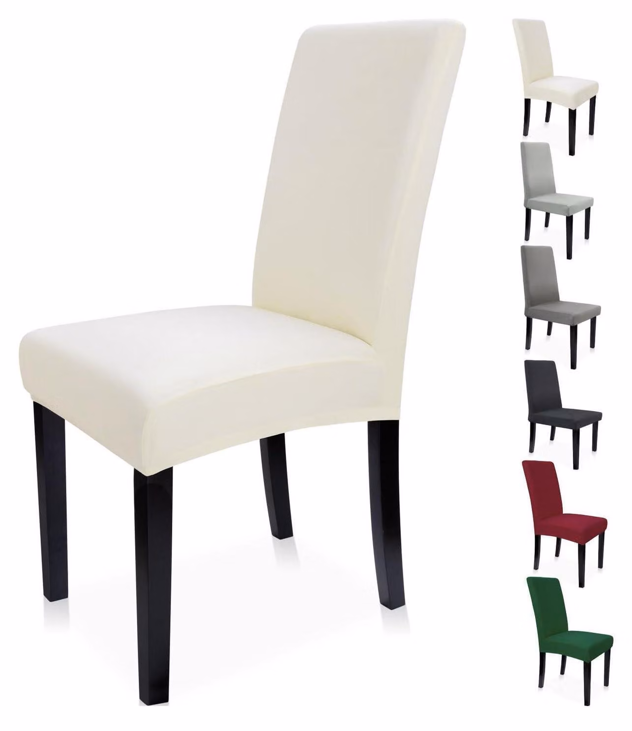 Copri sedie, set da 4, color beige, elasticizzati, lavabili, adatti per sedie da pranzo con schienale alto