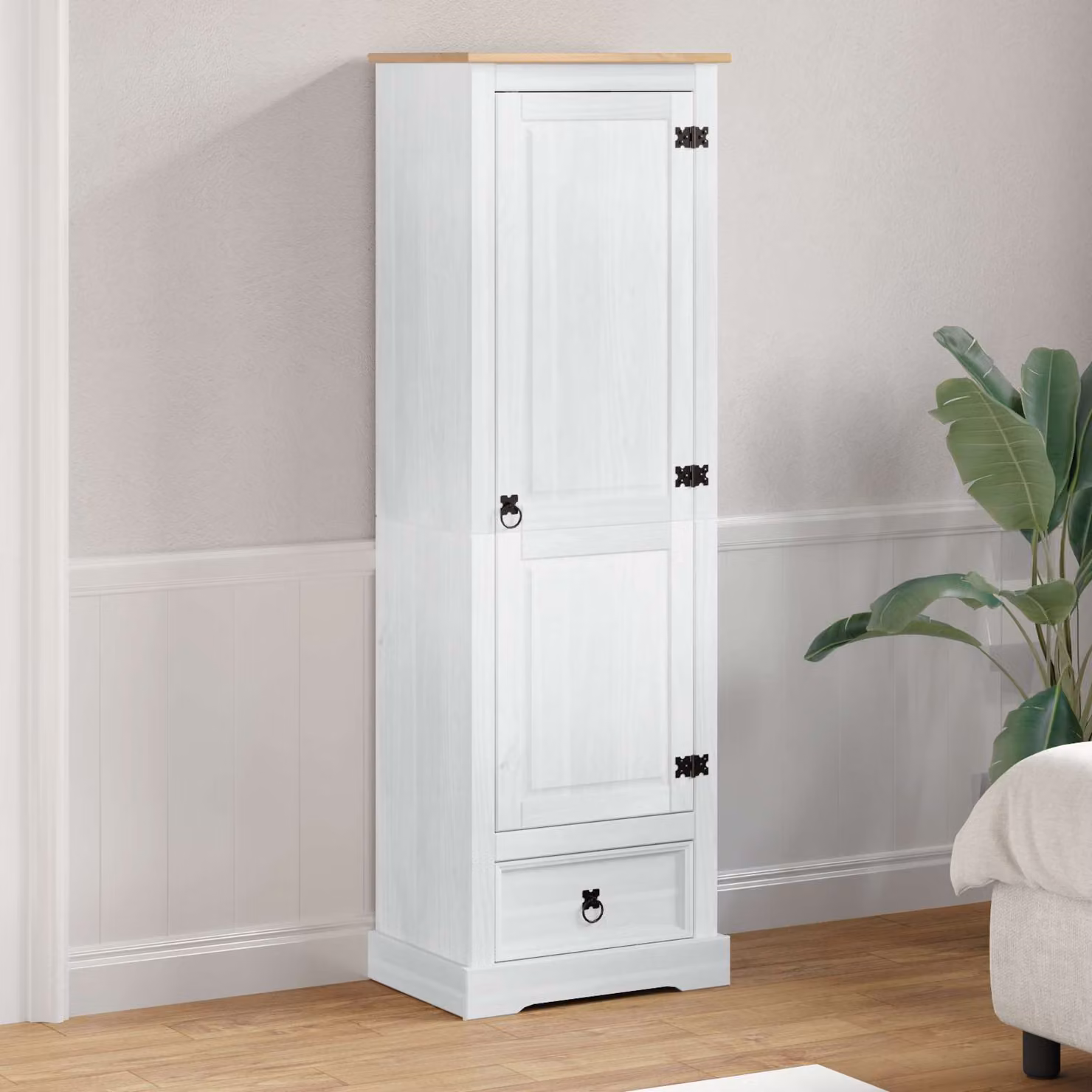 Armadio bianco in pino massello vidaXL con ante e cassetti L/P/H: 55 x 38 x 170 cm