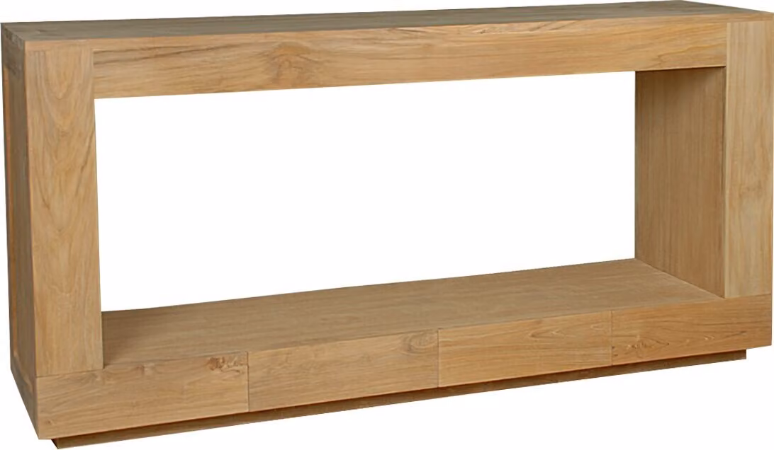 Mobile basso in teak massello, dimensioni 210x100 cm, collezione Varmland, resistente agli agenti atmosferici