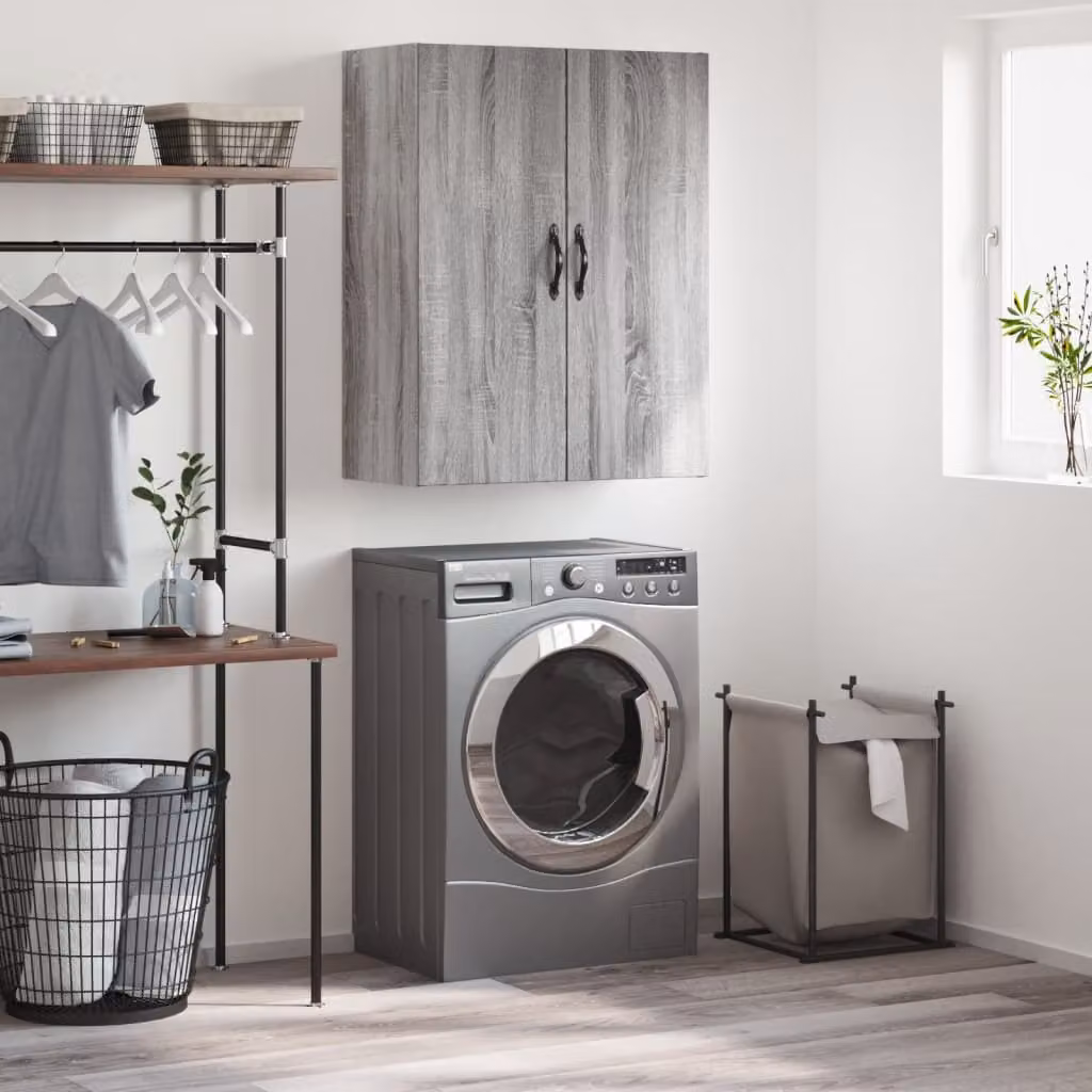 Mobile a parete vidaXL moderno in legno e metallo Grigio Sonoma L: 69,5 cm, P: 34 cm, H: 90 cm