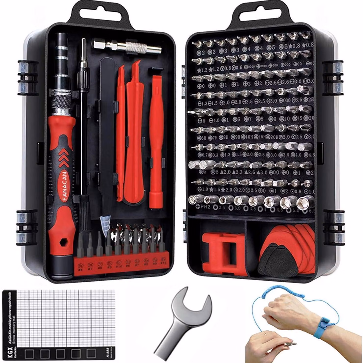 Set di cacciaviti Feinmechaniker, 140 pezzi. Kit di strumenti di precisione per riparazioni di elettronica, PC, laptop, smartphone, iPhone. Colore: rosso