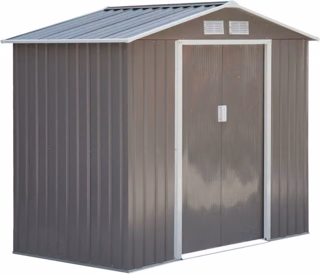 EasyComfort Casetta da Giardino Porta Utensili in Lamiera con Porte Scorrevoli, 213x130x185 cm, Grigio