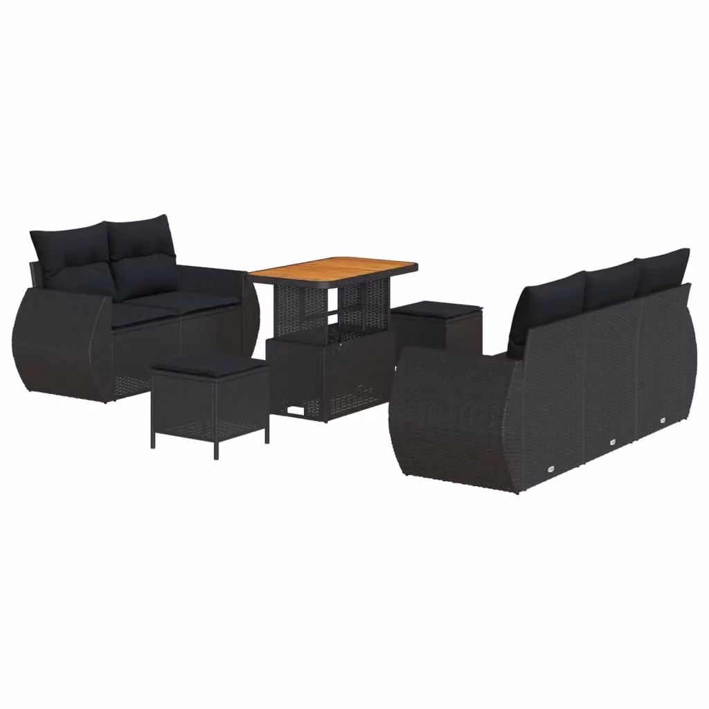 Set Divano da Giardino 8 pz vidaXL in Polyrattan Nero con Cuscini e Tavolino – 2