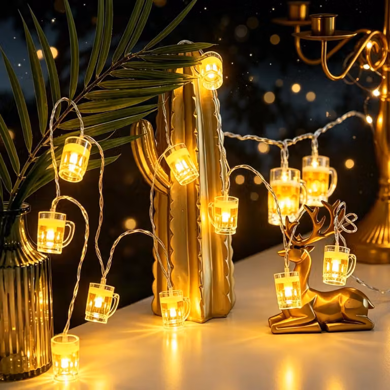 Catena luminosa a LED per bicchieri di birra, lunghezza 1,5 metri, 10 LED bianco caldo, decorazione