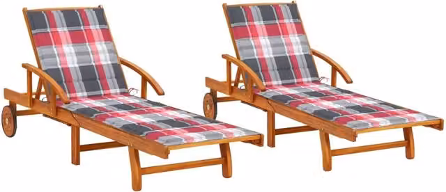 Set di 2 lettini prendisole Outsunny in legno di acacia con cuscini multicolore e poggiatesta regolabile