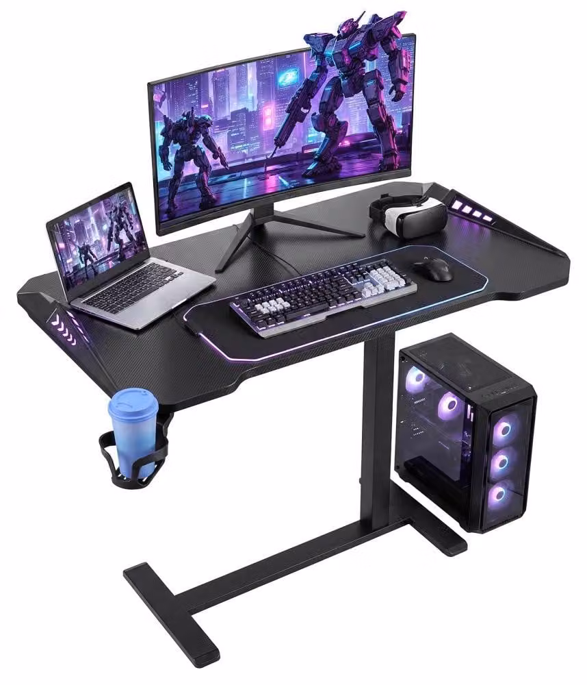 Tavolo regolabile in altezza - Piano del tavolo 800x450 mm - Nero - Con illuminazione RGB