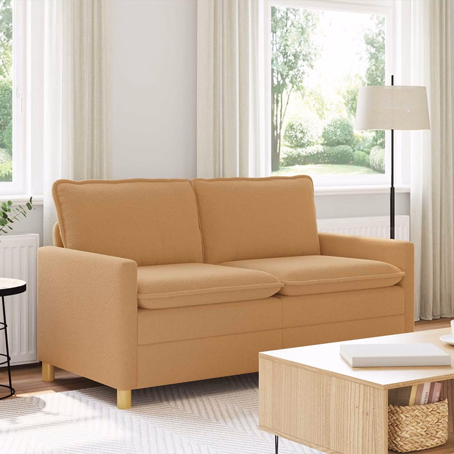 Divano moderno vidaXL in tessuto beige con struttura in metallo L: 156 cm, P: 81 cm, H: 87,5 cm