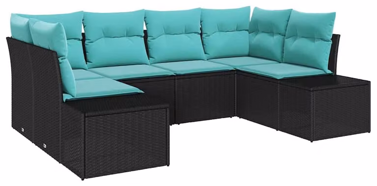 Set da giardino composto da 6 pezzi, colore nero, realizzato in rattan sintetico