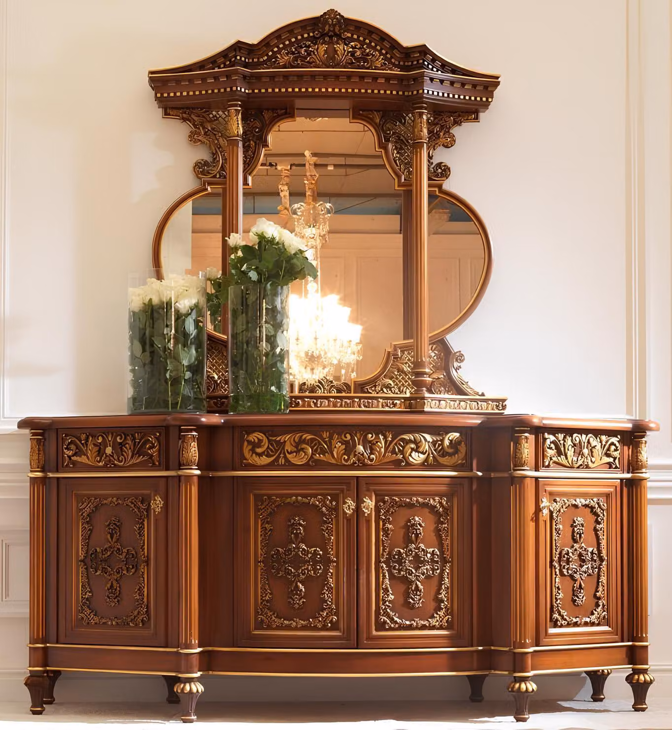 Kommode Anrichte Spiegel Set Echtes Holz Italienische Möbel Antik Stil Kommoden