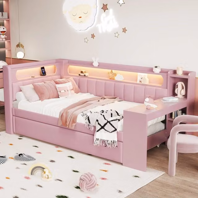 letto giorno imbottito mdf multistrato rosa 90 x 200 cm