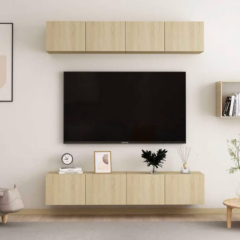 Set di 4 mobili TV vidaXL in legno multistrato e MDF, colore Rovere Sonoma, L 80 x P 30 x H 30 cm