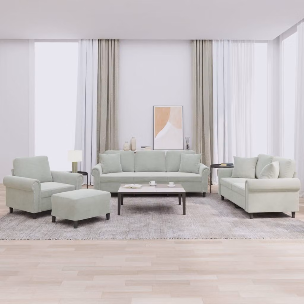 Maison Exclusive - Set divano 4 pezzi con cuscini in velluto grigio chiaro
