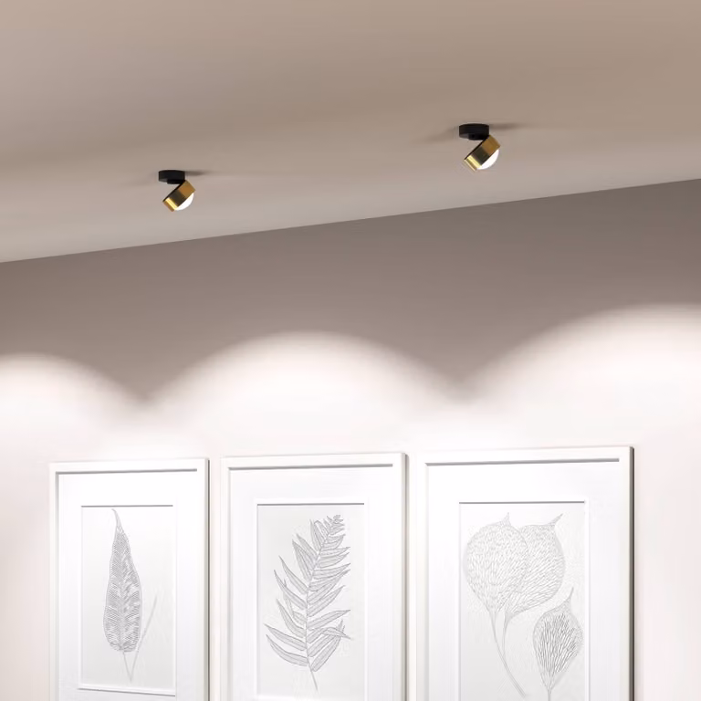 Top Light Puk! 80 Move spot LED lente satinata ottone/nero Move, dimmerabile, Ottone / Oro, Soggiorno / Sala da pranzo, Alluminio, Moderno