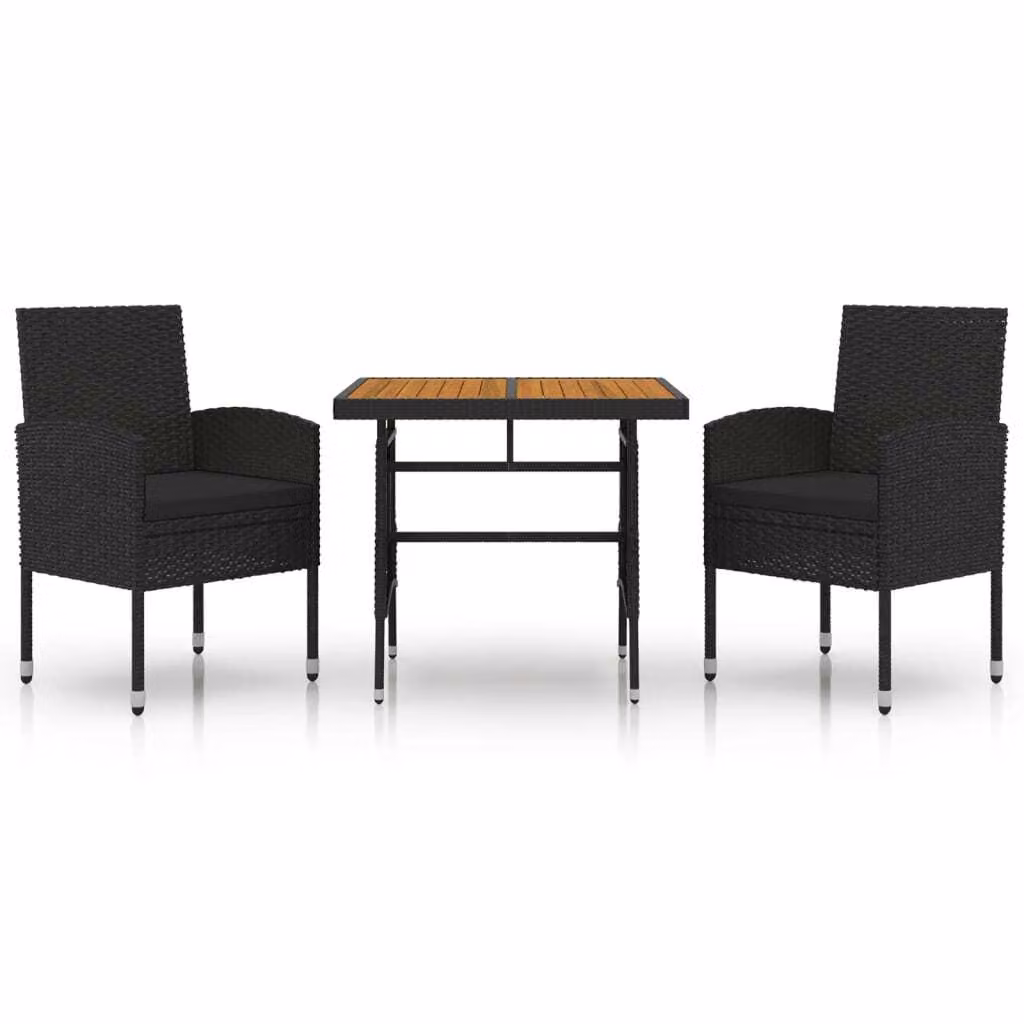 Set da Pranzo per Giardino 3 pz in Polyrattan Nero