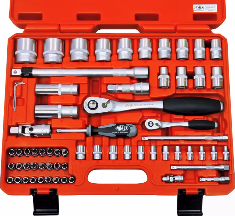Set di chiavi a bussola professionali FAMEX 580-16, PROFESSIONAL, valigetta porta attrezzi per auto - 66 pezzi