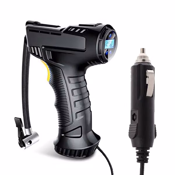 Compressore per pneumatici 12V con display digitale e luce LED integrata portatile nero
