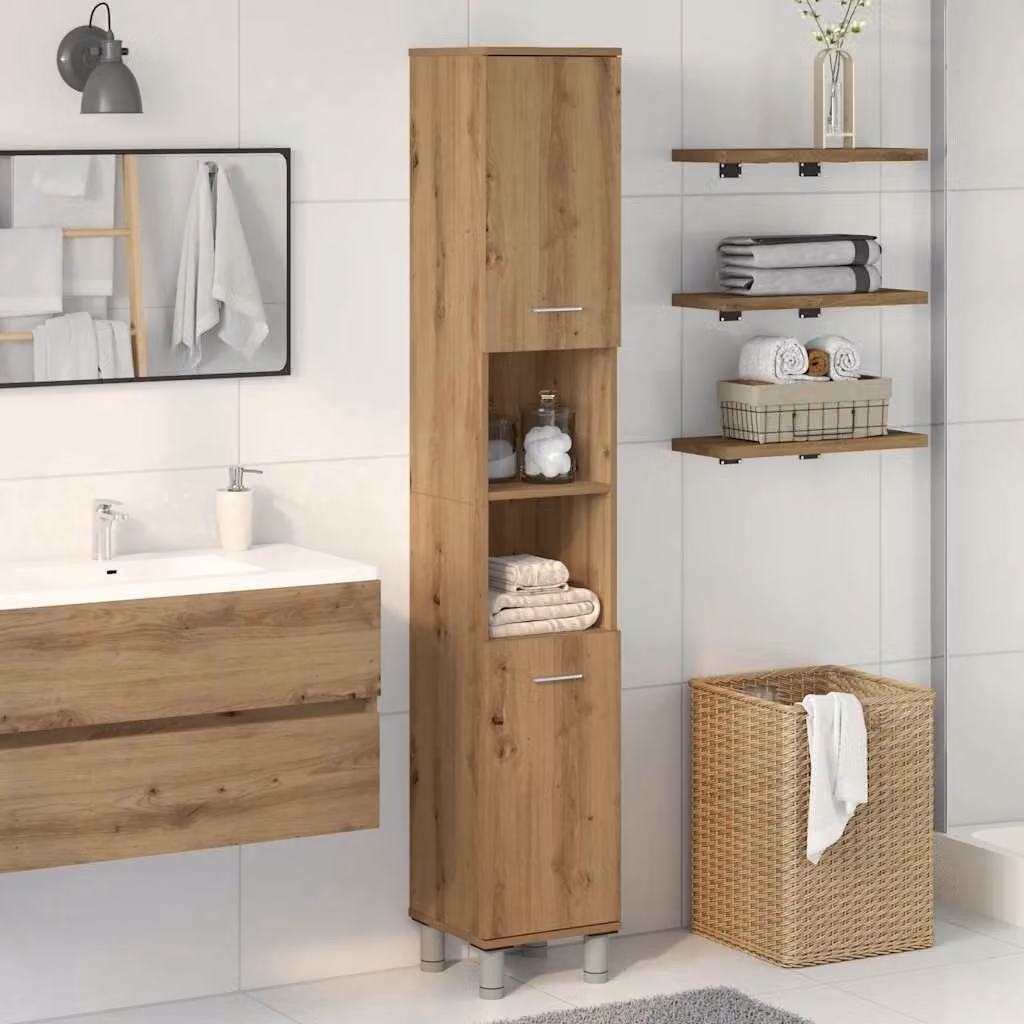 vidaXL Mobiletto da Bagno Moderno in Legno e MDF Colore Rovere Marrone con Ripiani Interni e Ante a Battente