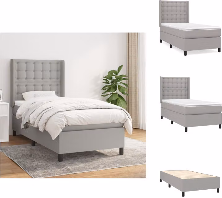 vidaXL Letto a molle con materasso grigio chiaro 90x200 cm in tessuto - Letti & strutture letto