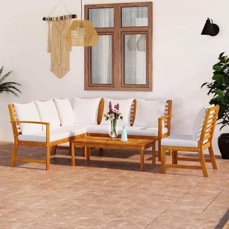 vidaXL Set Divani da Giardino 5 pz in Legno di Acacia con Cuscini Beige
