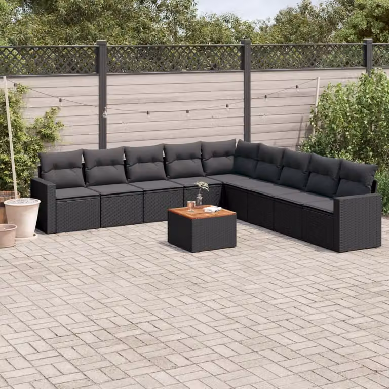 Maison Exclusive - Set Divani da Giardino 10pz con Cuscini in Polyrattan Nero