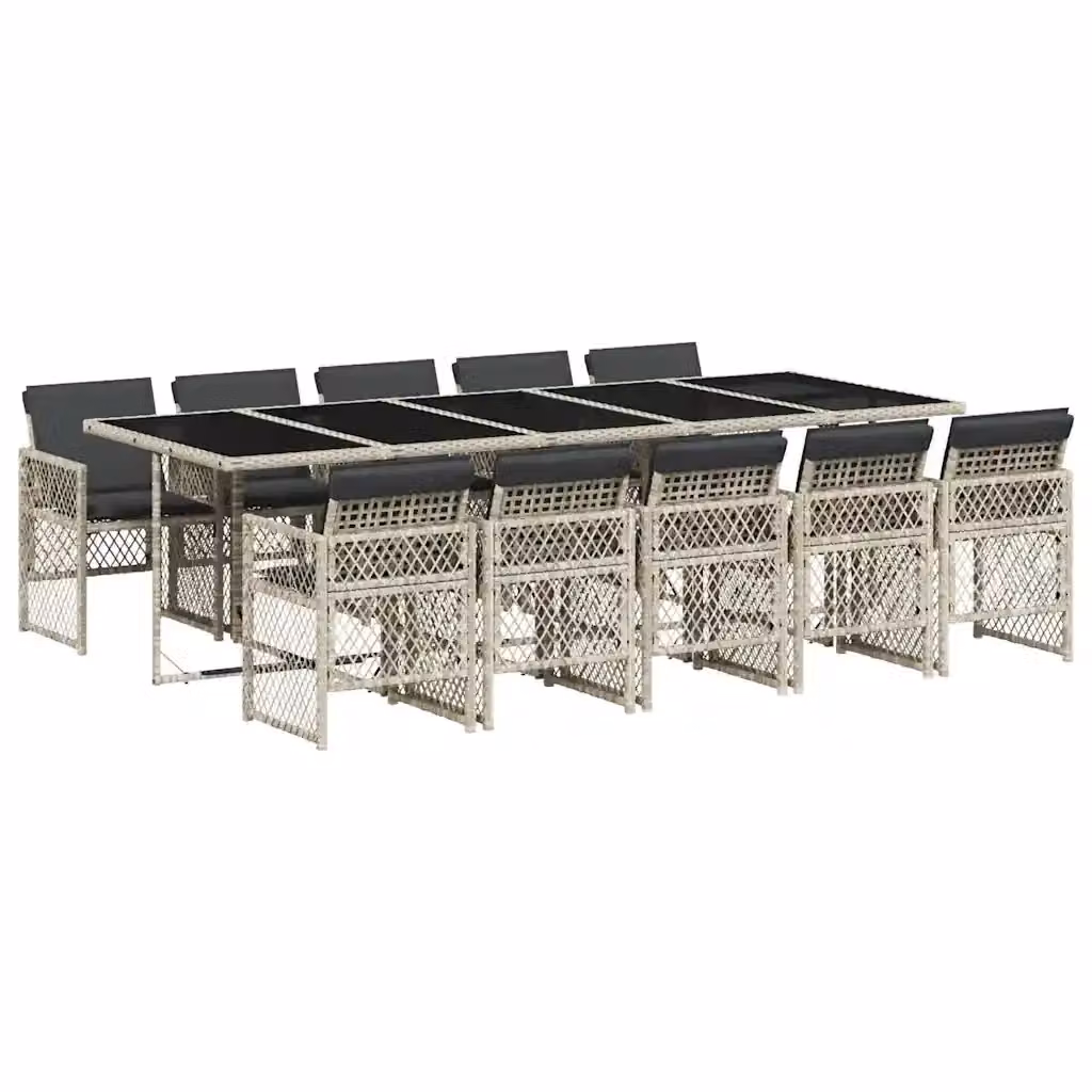 Set da pranzo da giardino vidaXL in 11 pezzi in polyrattan con cuscini grigio antracite e tavolo in vetro – 2
