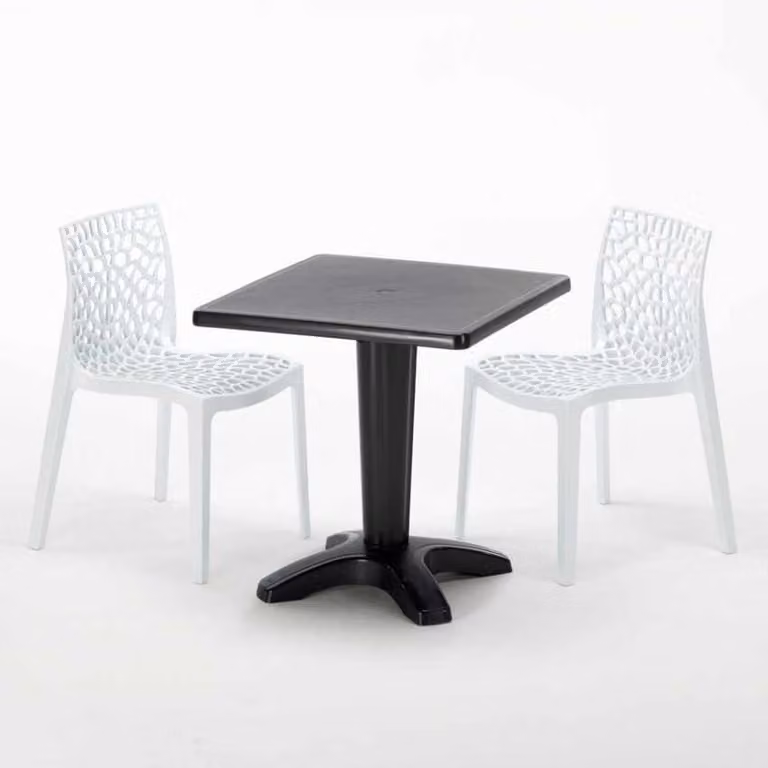 Tavolo quadrato nero e 2 sedie Set di aste per interni in polipropilene colorato Grand Soleil Gruvyer Aia - Bianco