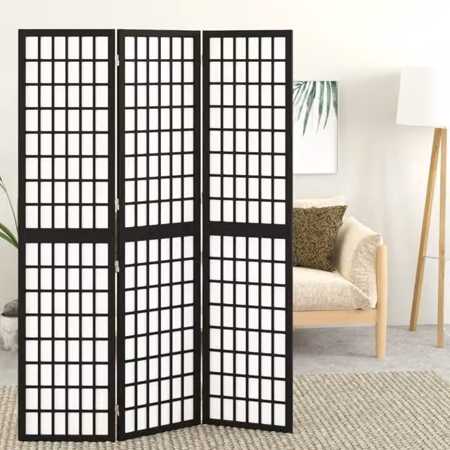 Divisorio Pieghevole a 3 Pannelli in Legno di Abete Stile Giapponese vidaXL Nero L 120 cm x H 170 cm – 1