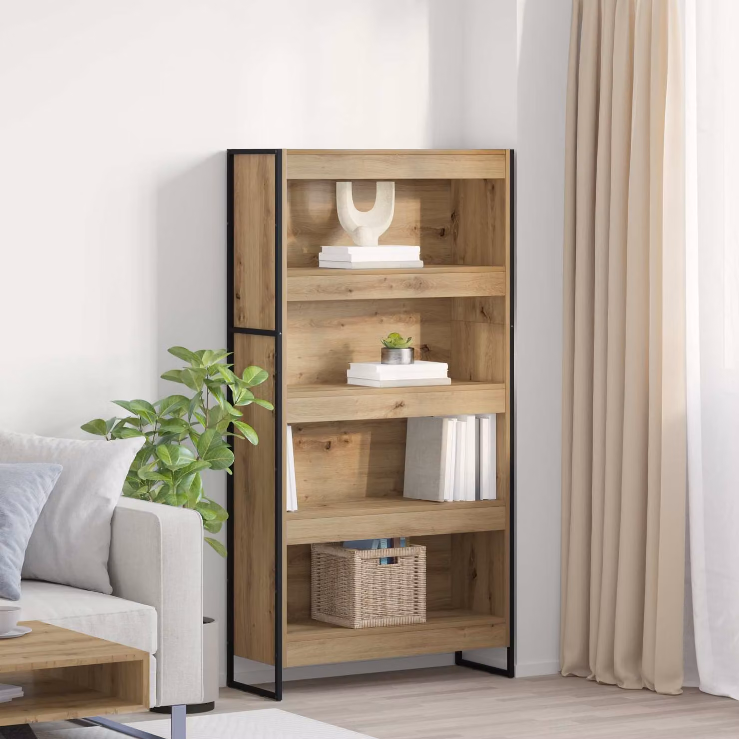 vidaXL Armadio per Libri in Stile Industrial, Colore Rovere, L/P/H: 80 x 30 x 155 cm – 1
