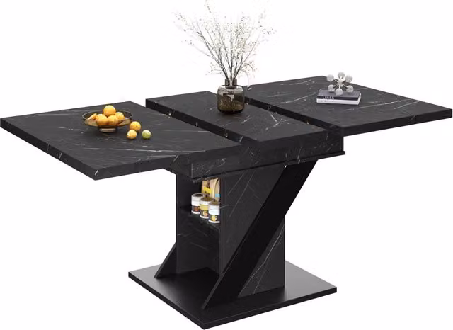 Tavolo da pranzo allungabile 110-140x80 cm MDF nero effetto marmo salvaspazio