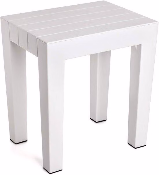 Uniqoos® Panca da seduta 38 x 29 x 41 cm, bianca – Panca in polipropilene per interni ed esterni, aspetto legno, protezione UV, priva di BPA, portata massima 130 kg