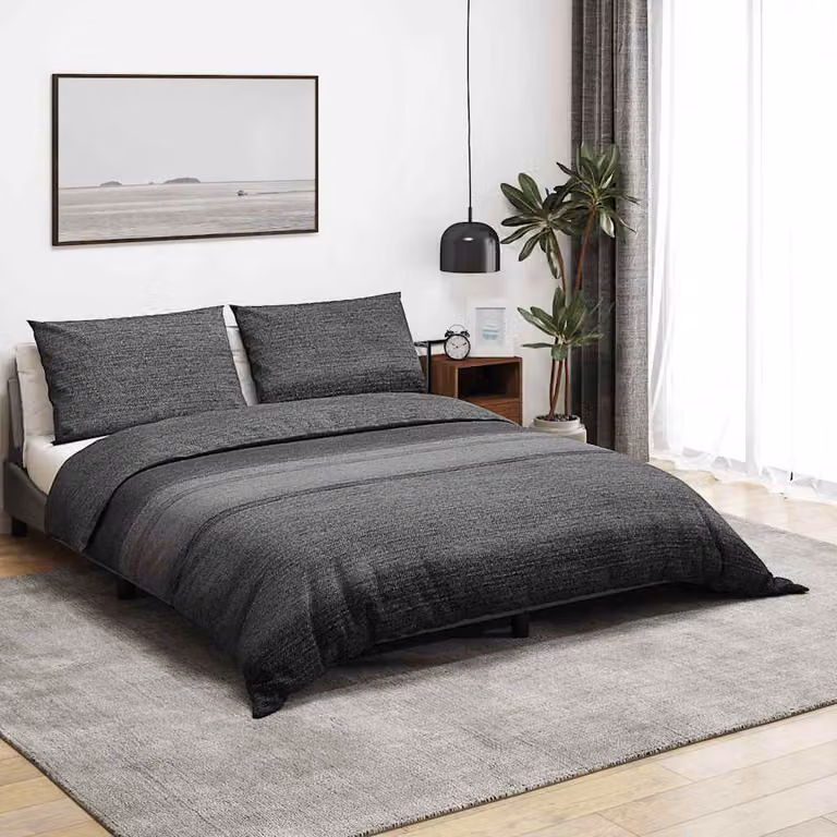 Set Copripiumino e Federe vidaXL in Cotone Grigio e Nero 200x220 cm con Federe 80x80 cm