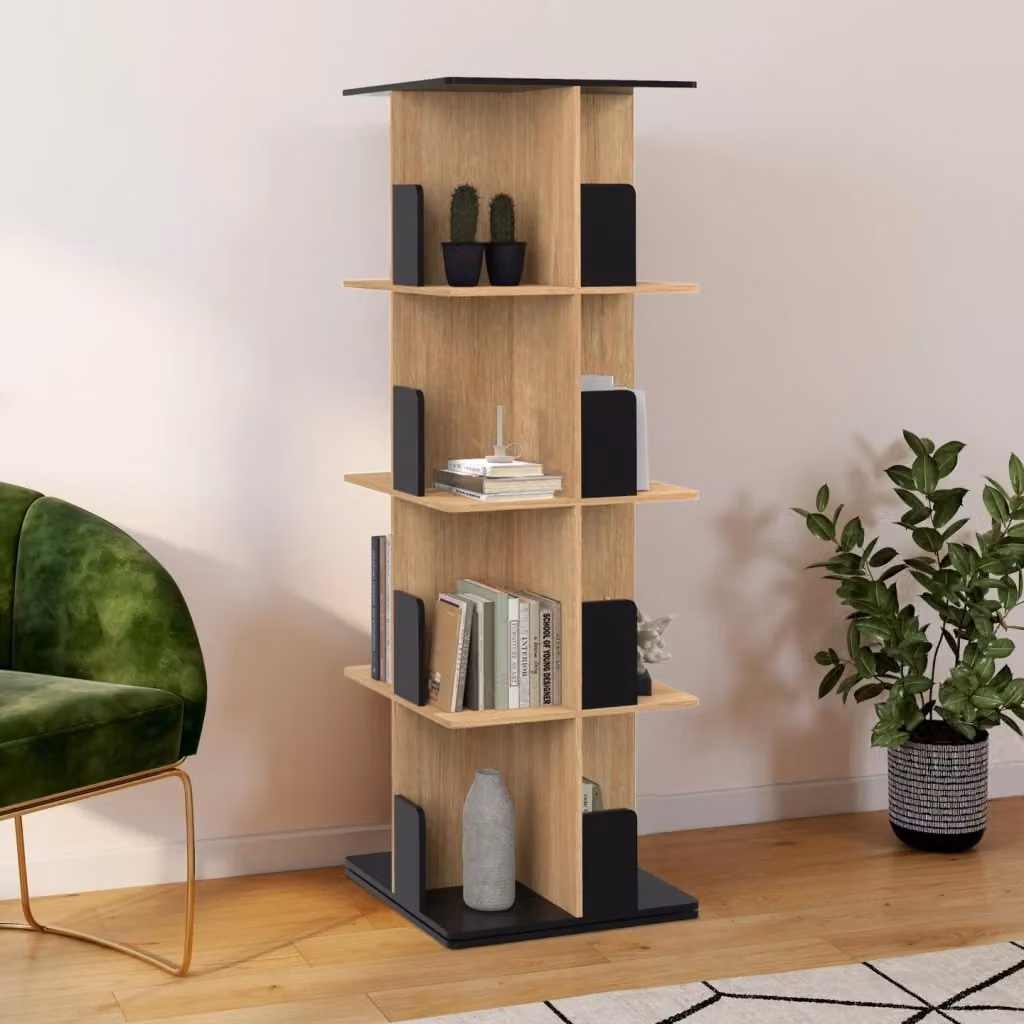 IDMarket RAPHA Libreria rotante a 4 livelli in nero ed effetto legno faggio – 2