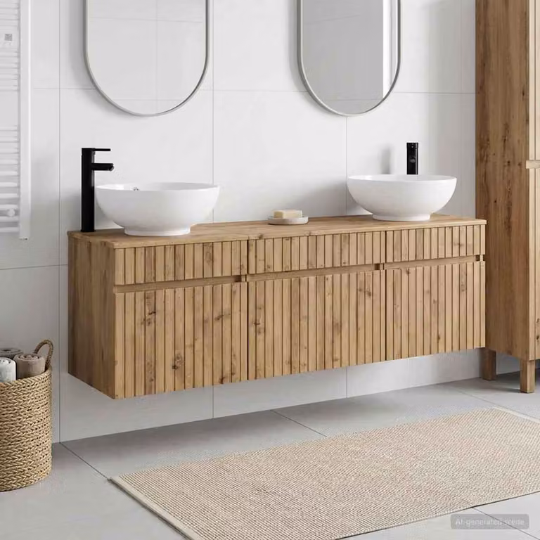 Set di mobili da bagno moderni vidaXL in legno marrone composto da 3 pezzi con base lavabo e pensili sospesi