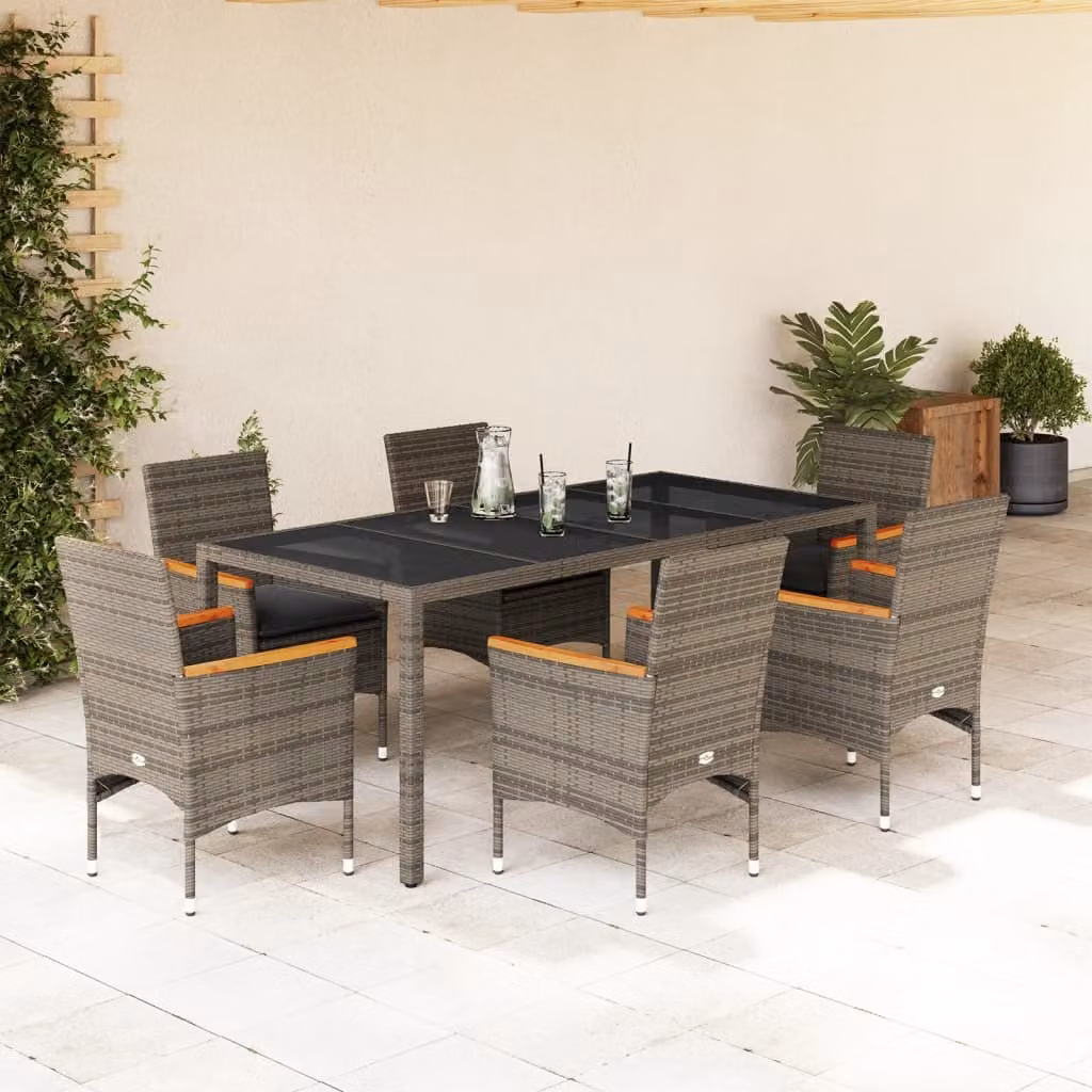 Maison Exclusive - Set da Pranzo da Giardino 7 pz con Cuscini Polyrattan e Vetro