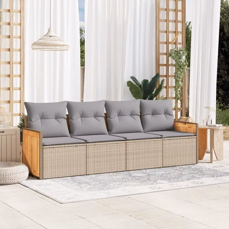 Maison Exclusive - Set Divano da Giardino 4 pz con Cuscini Beige in Polyrattan