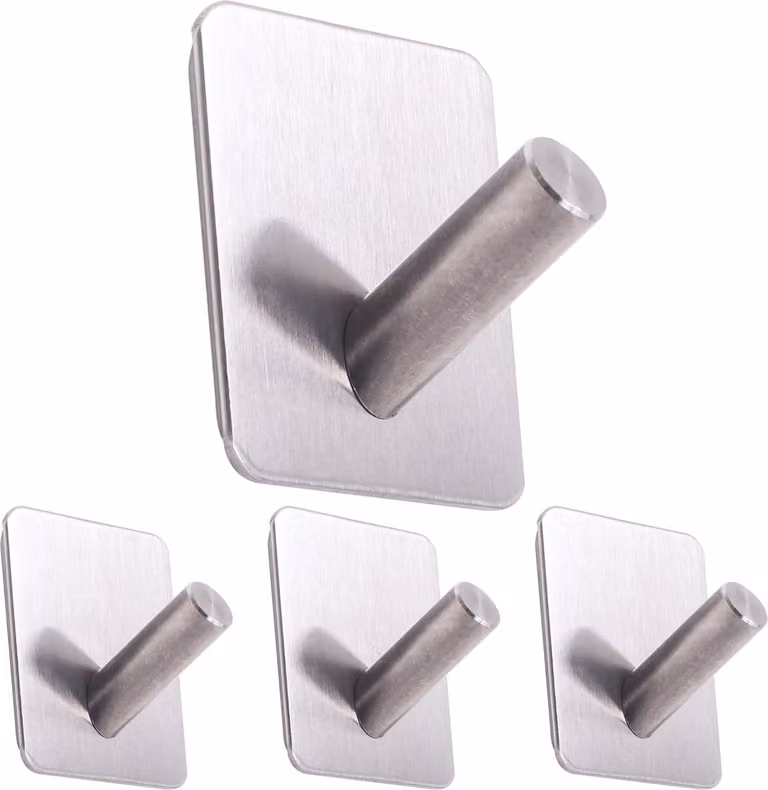 Set di 4 ganci appendiabiti autoadesivi - Ganci da parete in acciaio inox senza foratura per bagno e cucina