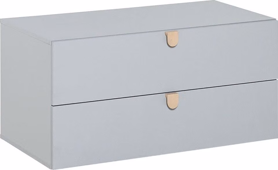 Calicosy - Comò Grigio 2 Cassetti con Maniglie in Legno - Stige