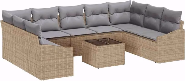 Set di divani con cuscino 10 pcs Beige polyrattan