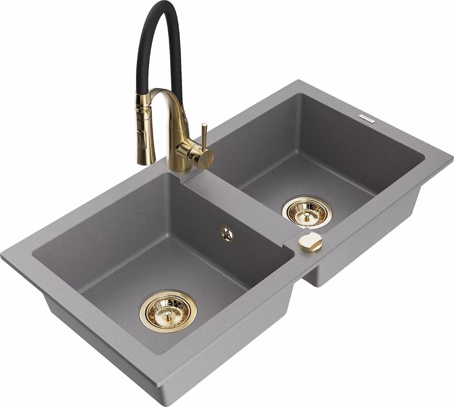 Mexen Mario lavello in granito a 2 vasche con rubinetto da cucina Aster, grigio - 6504-71-73450-57-G