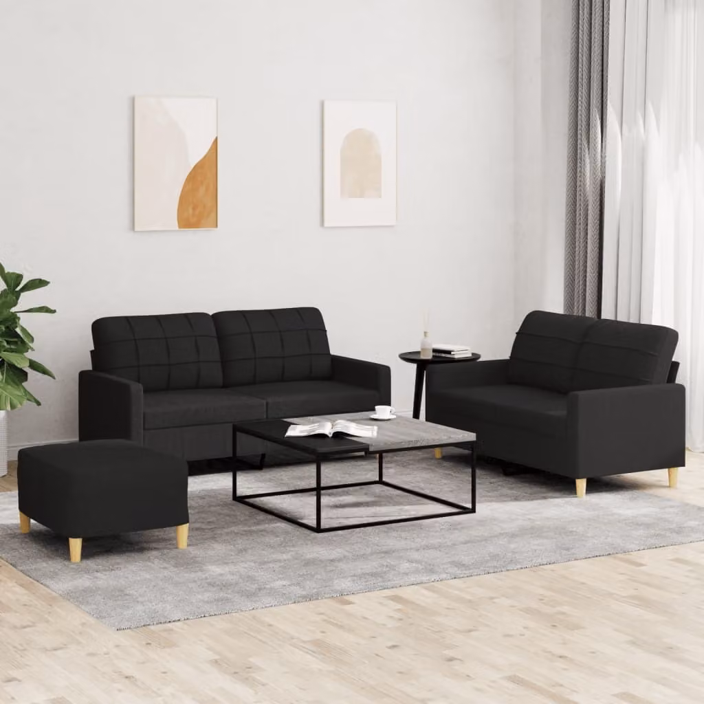 Maison Exclusive - Set divano a 3 pezzi con cuscini in tessuto nero