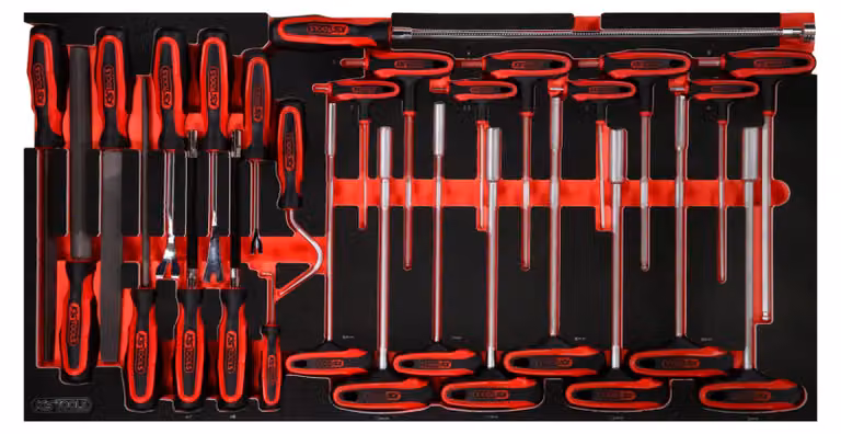 KS TOOLS Set di chiavi e lime per perni angolari con impugnatura a T e inserto in schiuma 28 pezzi - 813.0028