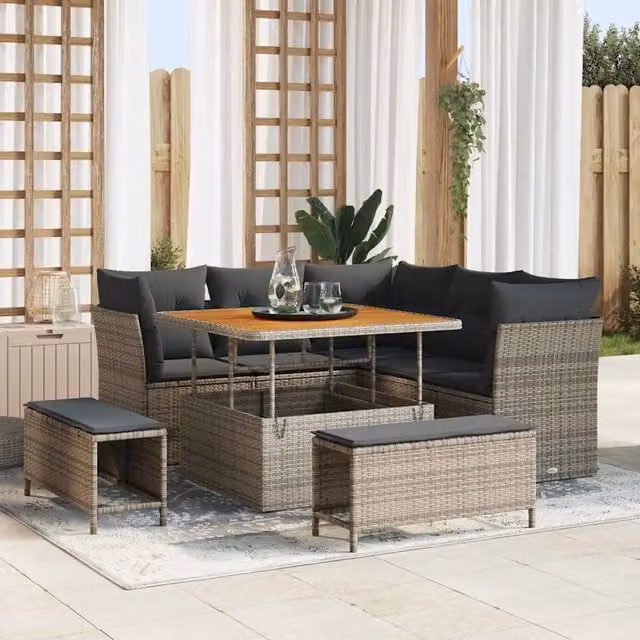 Set Divano da Giardino 8 pz 5-Numero di posti Grigio polyrattan 3363428