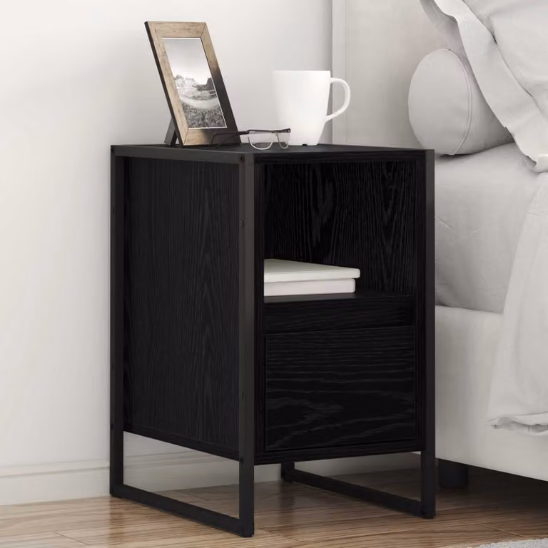 Comodino vidaXL in stile industrial in legno e metallo, colore nero, L 39,5 x P 30 x H 50 cm